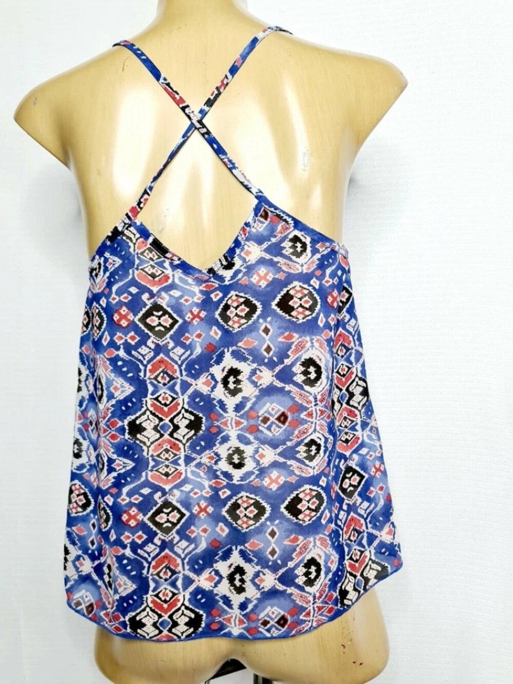 Hollister Y2K Blue Sleeveless Cami Top Spaghetti Cross Strap Pleated Sheer XS - Picture 3 of 9
